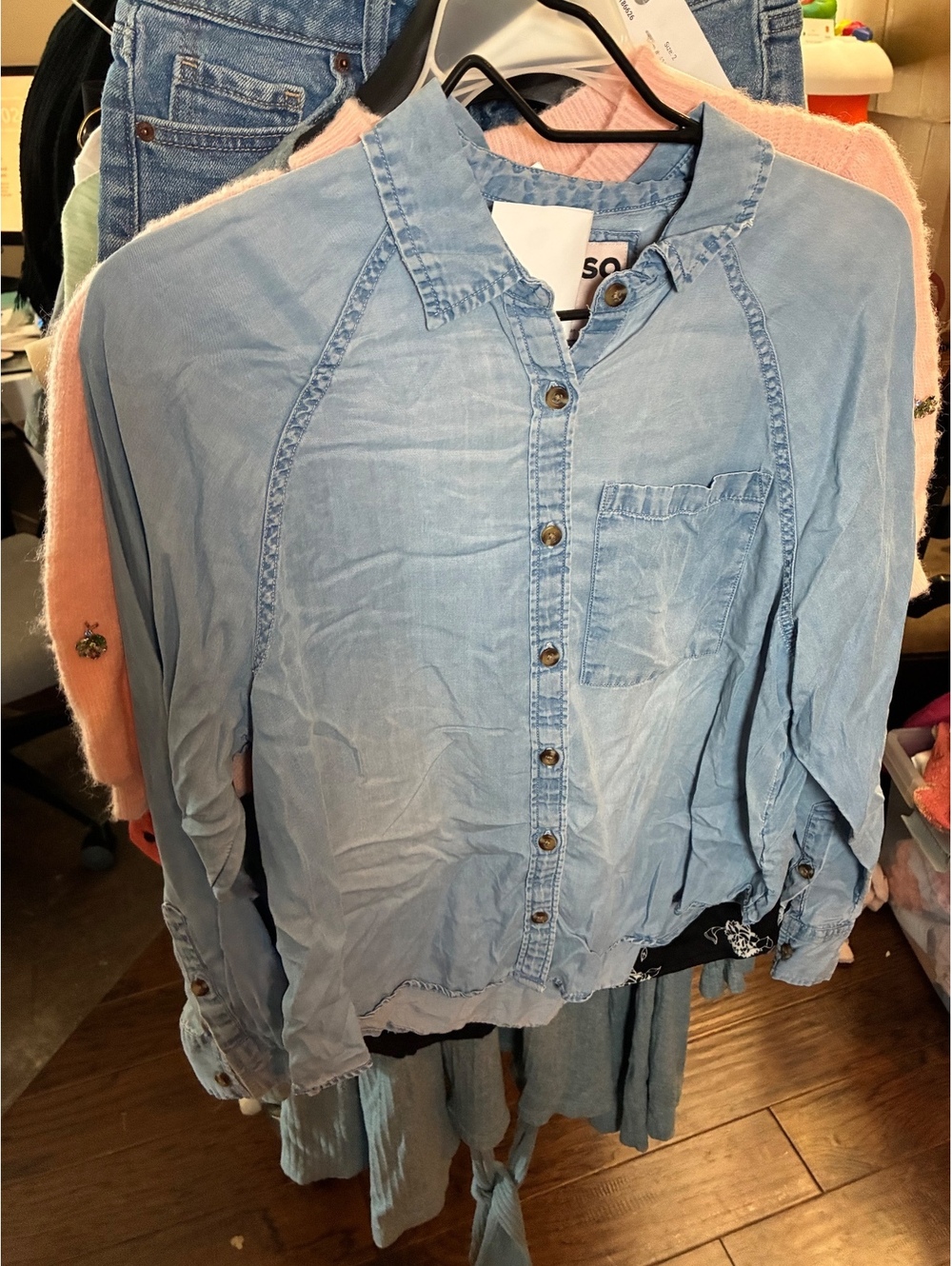 SO light wash chambray button-front shirt